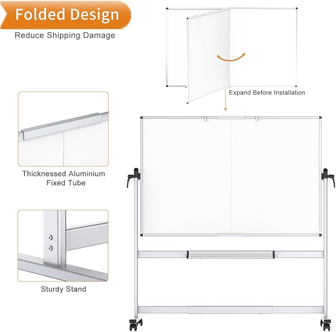 VIZ-PRO Double-Sided Mobile Whiteboard, 72 x 40 Inches, Magnetic Rolling Dry - Image 5