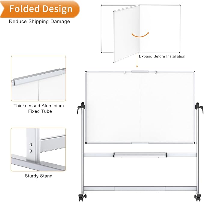VIZ-PRO Double-Sided Mobile Whiteboard, 96 x 48 Inches, Magnetic Rolling Dry - Image 5
