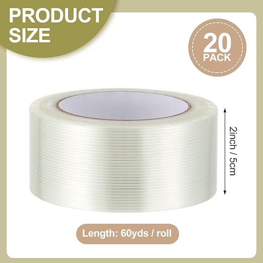 Treela 20 Rolls Strapping Tape 2 Inch X 60 Yards 5.5 Mil Fiberglass Filament - Image 2