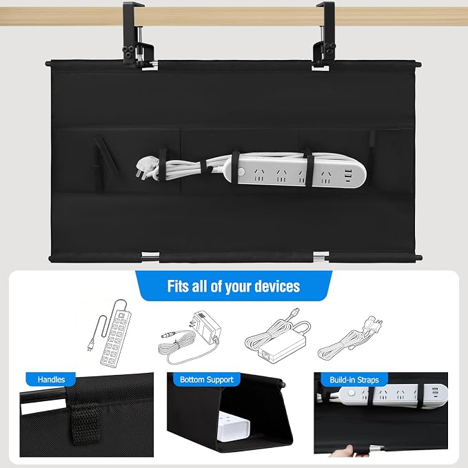 Under Desk Cable Management Tray, 36-Inch Heavy Duty No-Drill Clamp & Screw - Image 2