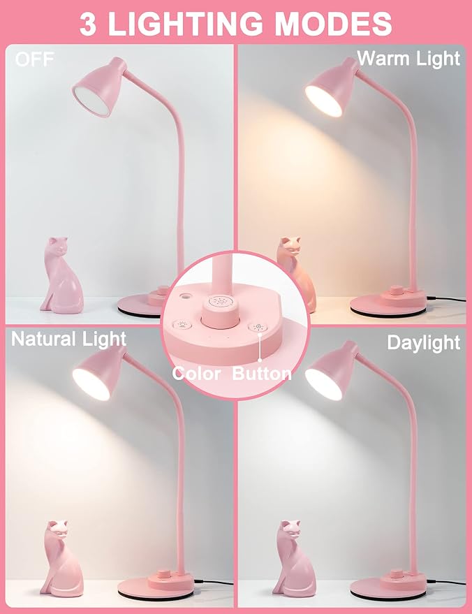 BOHON Cute Desk Lamp with USB Charging Port, Flexible Neck Auto Dimming Table - Image 2