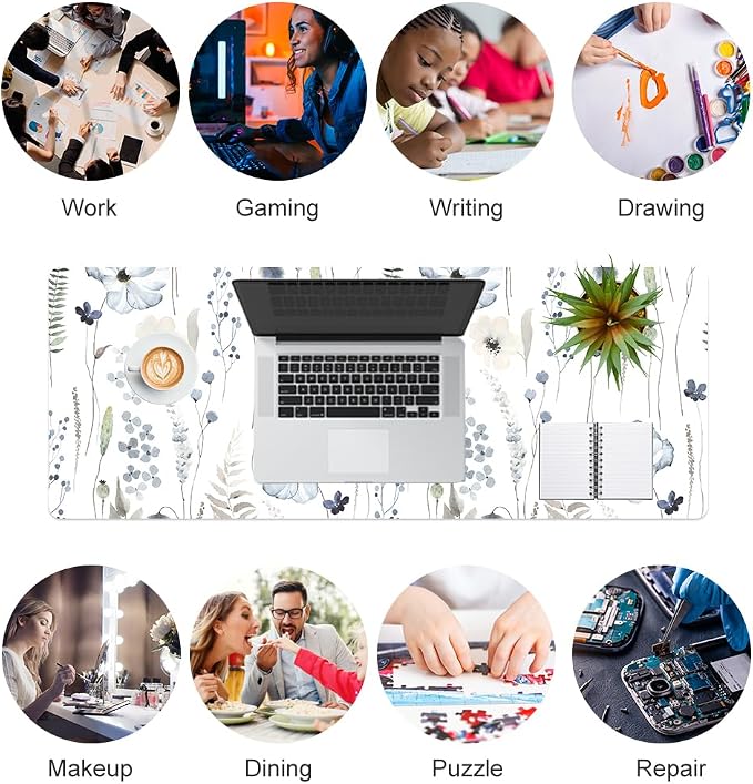 QIYI Large Mouse Pad for Desk, Floral Desk Mat for Desktop, Women Girls Office - Image 7