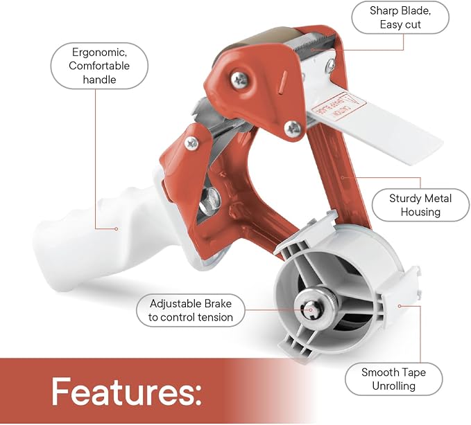 TAPEWELL Heavy Duty Metal Frame 3 Inch Wide Packing Tape Dispenser Gun - Image 2