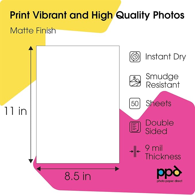 PPD 50 Sheets Inkjet Matte Double Sided Heavyweight Photo Quality Paper LTR 8.5 - Image 4