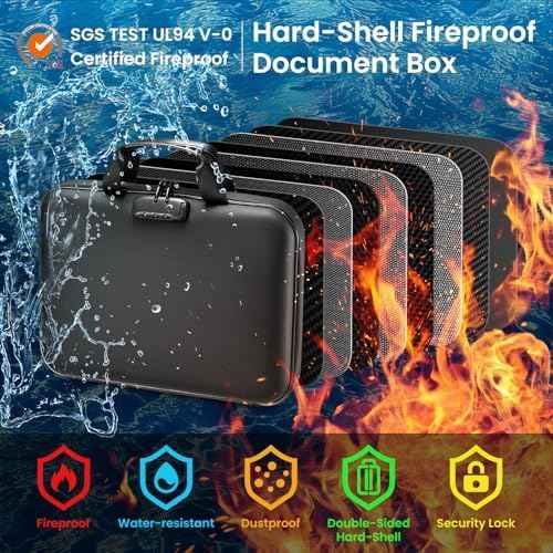 Fireproof Document Box with Lock, Hard case Fireproof File Organizer with 13 Pocket Accordion File Folders, Portable Safe Box