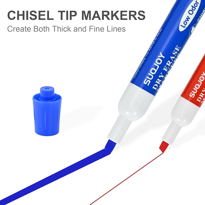 SUQJOY Dry Erase Markers, Chisel Tip Whiteboard Markers, Low Odor Dry Erase - Image 3