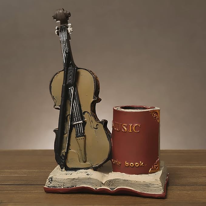 Jaugufiy Resin Violin Sculpture Pen Holder Pencil Holder Pen Organizer Cosmetic - Image 4