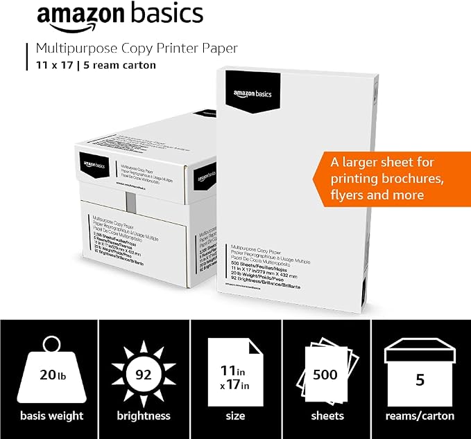 Amazon Basics Multipurpose Copy Printer Paper, 20 lb, 11 x 17 Inches, 5 Reams - Image 4