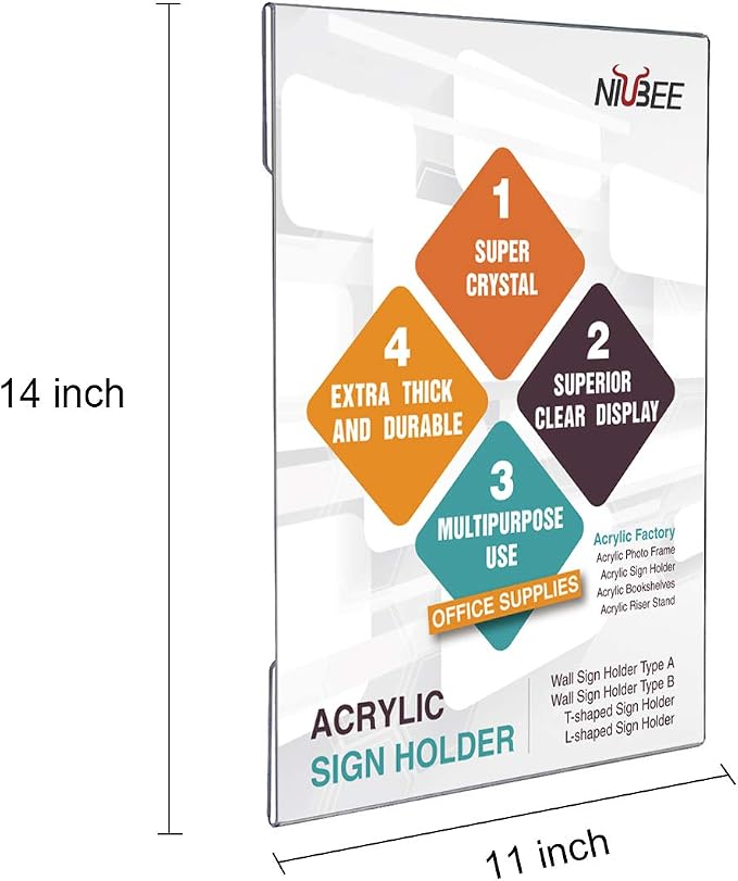 Niubee 11x14 inch Wall Mount Acrylic Sign Holder - Image 2