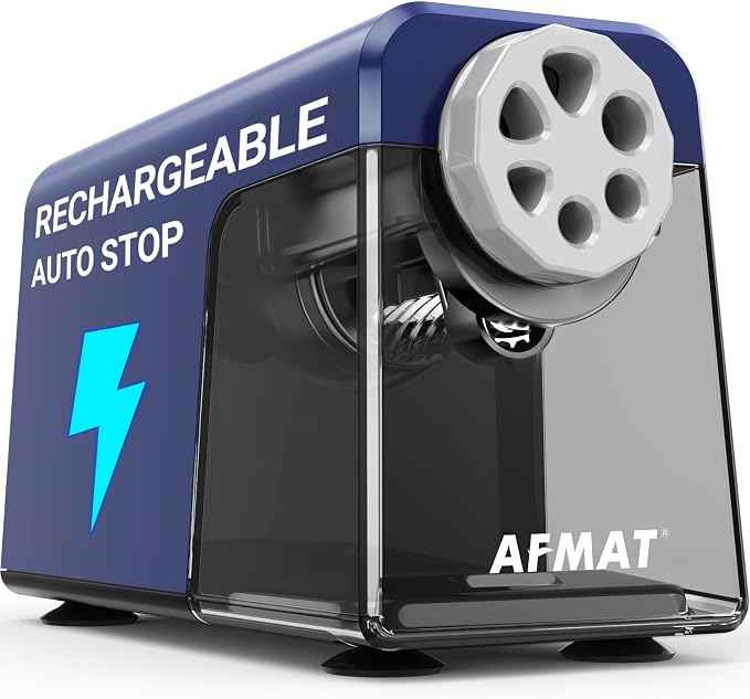 AFMAT 6-Hole Electric Pencil Sharpener, Cordless & Rechargeable, Pencil