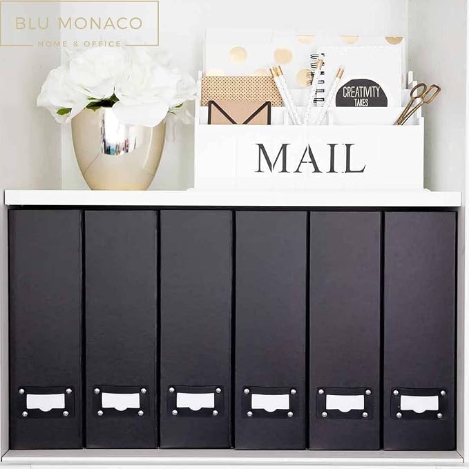 BLU MONACO Foldable Black Magazine File Holder – Set of 6 | Cardboard Desk File - Image 4