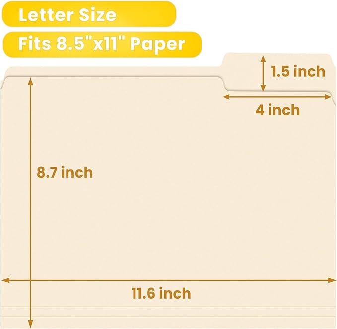 SUNEE File Folders, 120 Pack Manilla Folders 8.5 x 11, 1/3 Cut Tab - Image 2