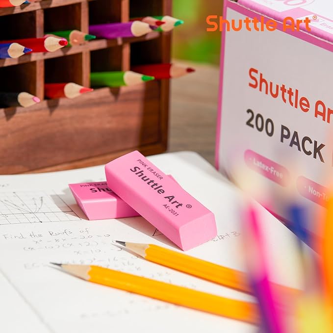 Shuttle Art Pink Erasers, 200 Pack Bulk - Image 5