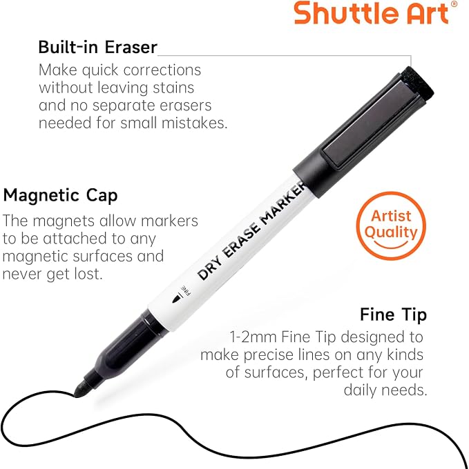 Shuttle Art Dry Erase Markers, 25 Pack Black Magnetic Whiteboard Markers - Image 3