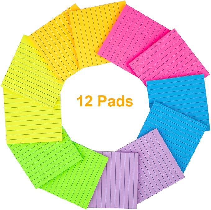 Lined Sticky Notes 4x4 in, 6 Bright Colors Self-Stick Note Pads, Strong Adhesive - Image 6