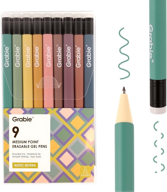 Grabie Erasable Gel Pens, 9 Colors Erasable Pens Multicolor, Make Mistakes by Grabie