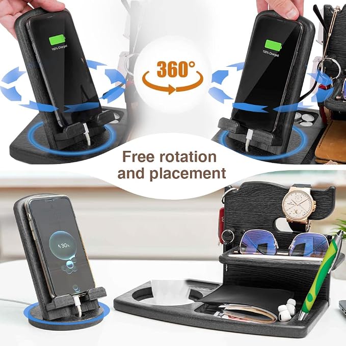 Gifts for Men, Fathers Day Wood Phone Docking Station for Dad, Desk or - Image 2