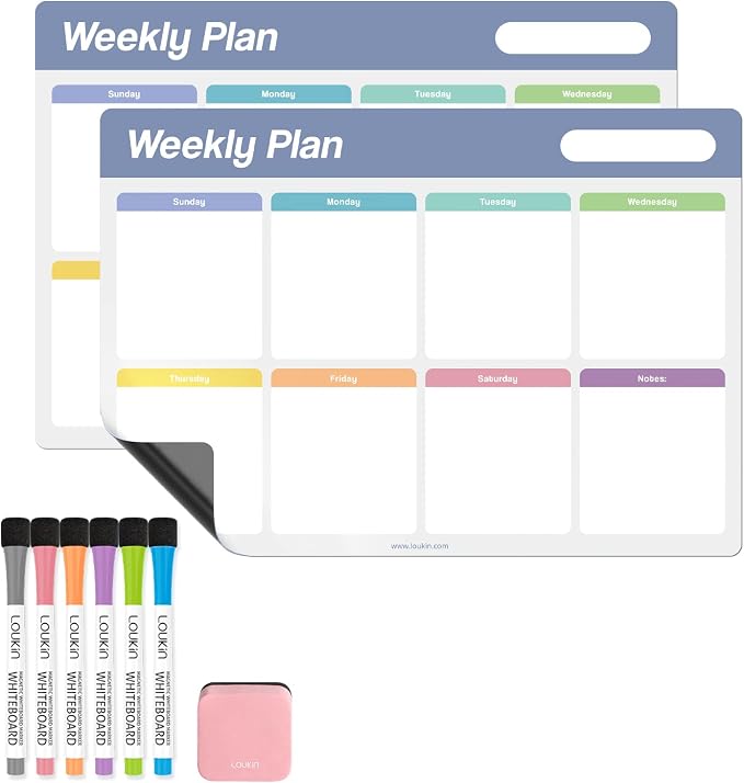 Loukin 17"x11.8" Weekly Dry Erase Calendar 2 Pack, Electrostatic Adsorption by LOUKIN