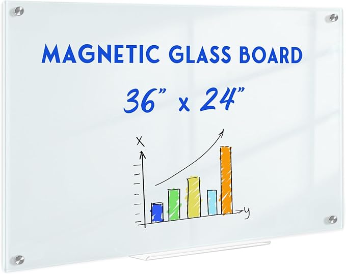 Magnetic Glass Whiteboard for Wall, Large Frameless White Board for Home and by QUEENLINK