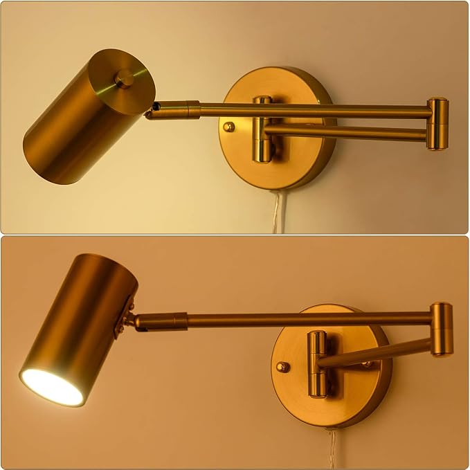 Ahaloye Gold Plug in Wall Sconces Set of 2, Modern Swing Arms Wall Lamp - Image 2