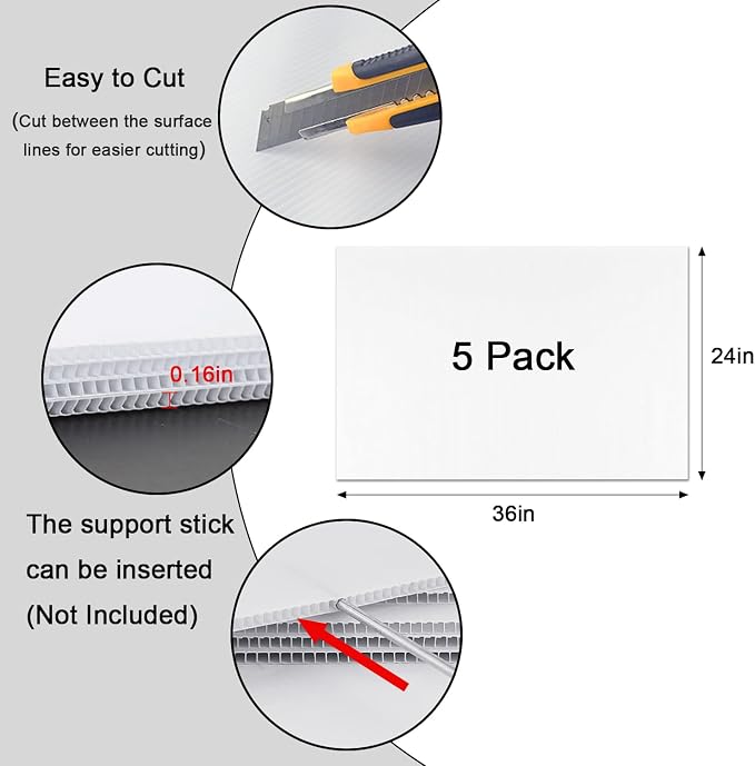Poster Board 24" x 36", 5 Pack White Corrugated Plastic Board, 3/16 Inches - Image 6