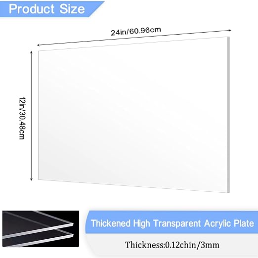 2 Pack 12x24 Inch Acrylic Sheet 1/8" Thick, Cast Acrylic Sheet, - Image 2