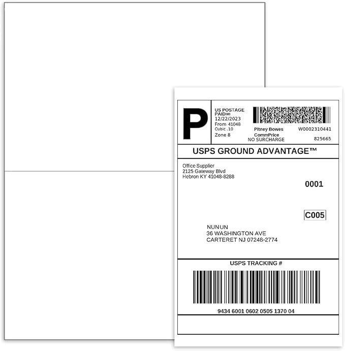 BESTEASY 1000 Half Sheet Self Adhesive Shipping Labels, Laser/Ink Jet White by BESTEASYLABELPRINTER