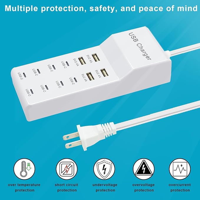 USB Charger, 12-Port USB Charging Station Multiple USB Charger Station - Image 6