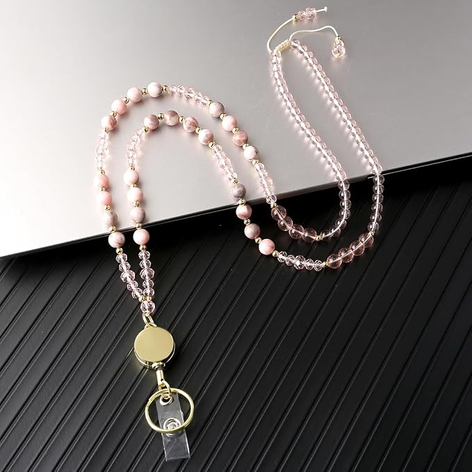 AIDSOTOU Lanyards for ID Badges and Keys, Natural Stone Beaded Teacher Lanyard - Image 4