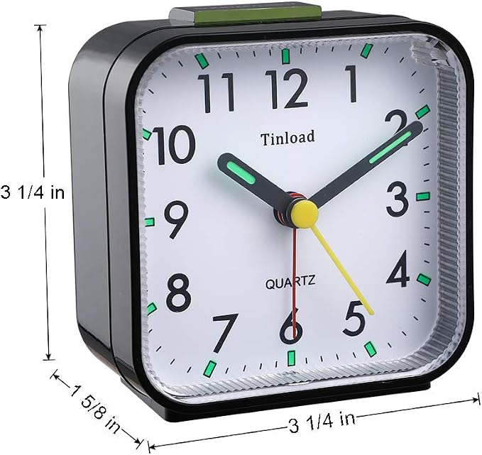Tinload Small Battery Operated Analog Travel Alarm Clock Silent Non Ticking - Image 7