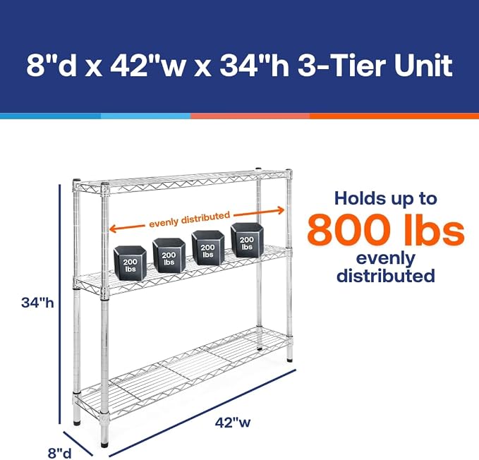 Shelving Inc. 8" d x 42" w Chrome Wire Shelving - Image 2