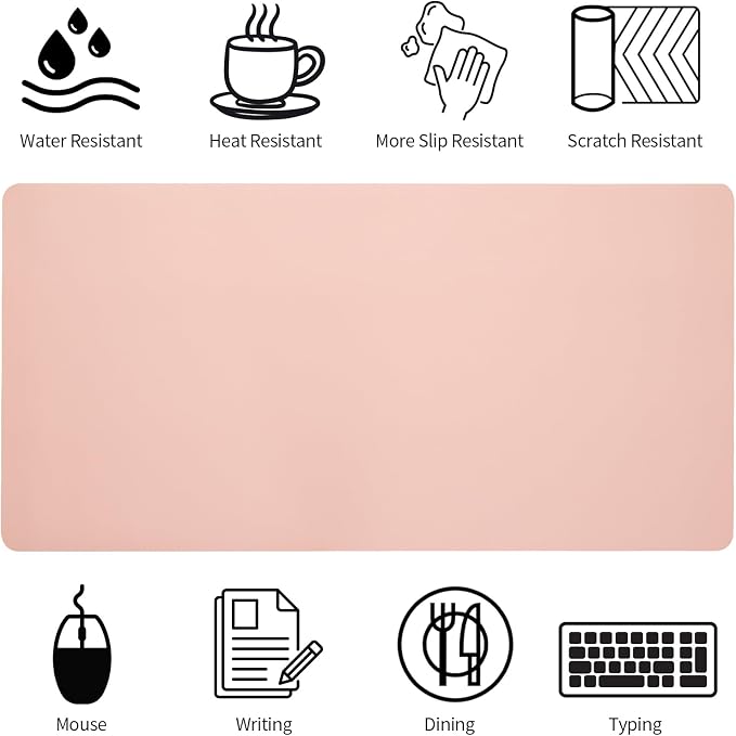 Blossoms Pink Desk Mat, Waterproof Non-Slip Leather Desk Pad, Large Mouse Pad - Image 5