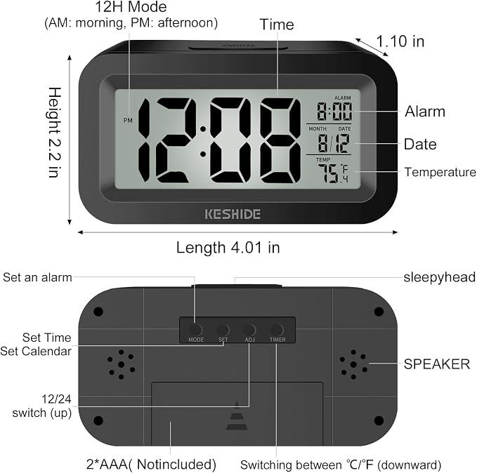 KESHIDE Travel Digital Alarm Clock, Battery Operated - Image 2