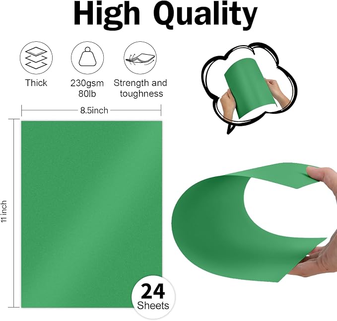 Green Shimmer Cardstock 8.5 x 11 Green Paper, Goefun 24 Sheets 80lb Card Stock - Image 2