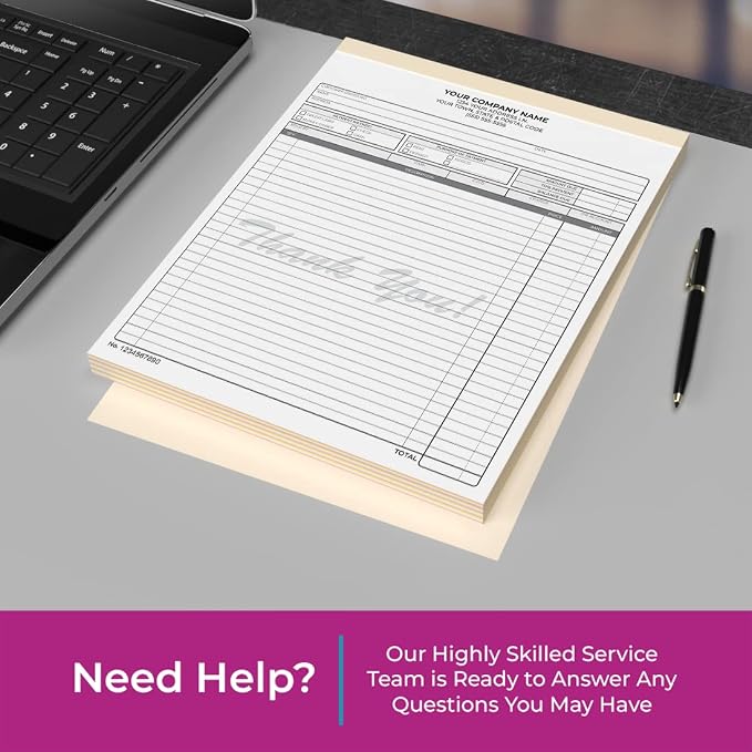Custom 8.5" x 11" Carbonless NCR Books in 3-Part Triplicate Invoices, Work - Image 2