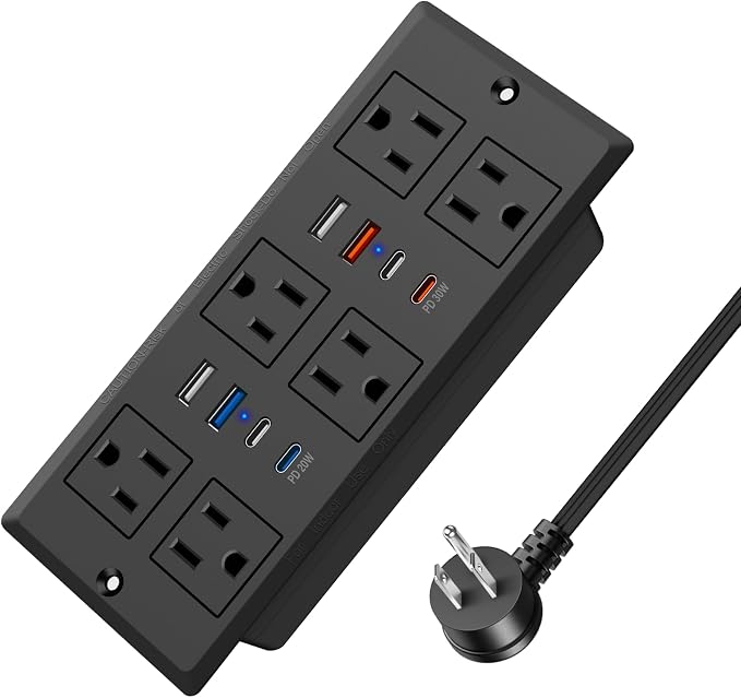 Recessed Power Strip with PD 30W Fast Charging, Conference Desk Flush Mount by HEZI