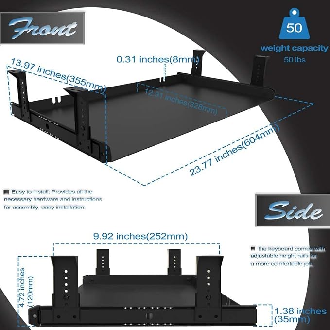 FRMSAET Under Desk Keyboard Tray Heavy-Duty All-Metal Material 20/24/30 inches - Image 4