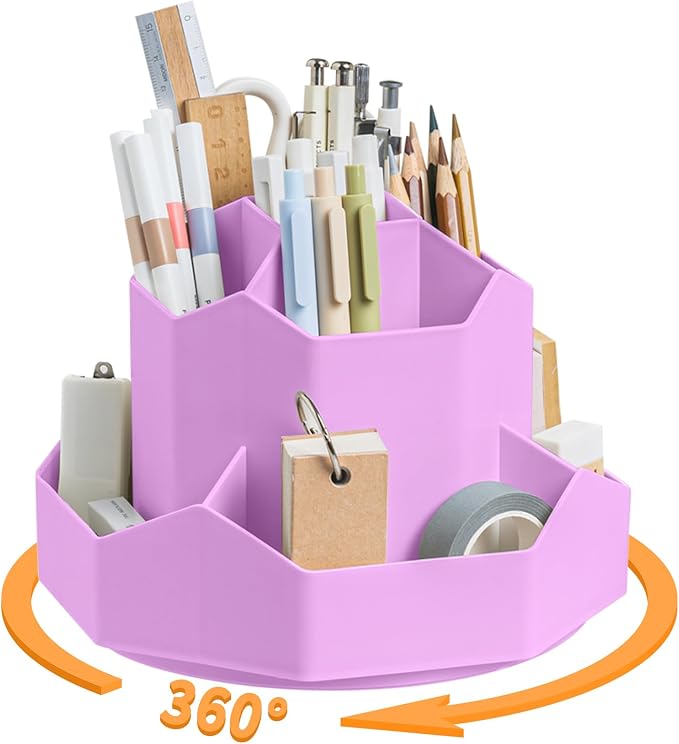 Pencil Pen Holder for Desk, 9 Slots 360 Degree Rotating Desk Organizers by Cayxenful