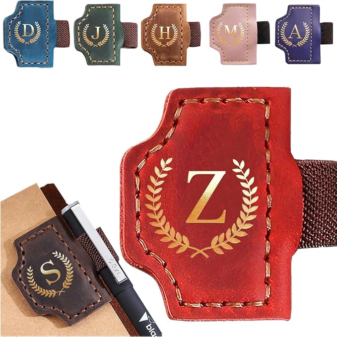 Personalized Bookmark with Pen Holder, Leather Magnetic Bookmark 26 Letters by Xinhelan