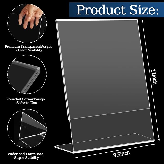 StyEdEk 12 Pack 8.5x11 Inch Acrylic Sign Holder Clear Plastic Table Paper - Image 2