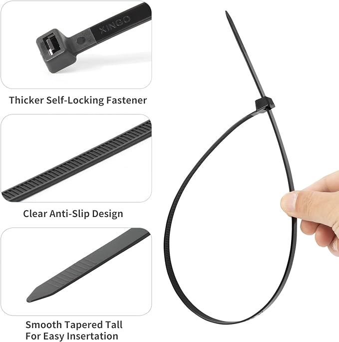 XINGO 48 inch Black Zip Ties Heavy Duty 25 PCS, 200 LBS Ultra Strong Plastic - Image 5
