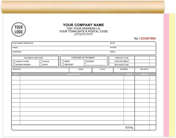 Custom Invoice Book with Logo 50 Set Personalized Receipt Books Customized by Unknown