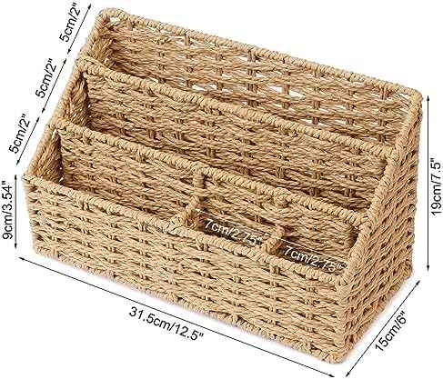 Woven Mail Organizer for Desk Countertop, Desktop Mail Holder Sorter Storage Basket with Envelope Letter File Compartments