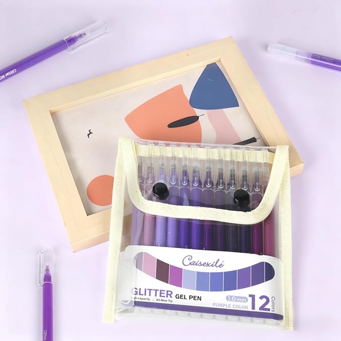 CAISEXILE 12 Purple Glitter Gel Pens Set, 1.0 mm Fine Point - Image 7