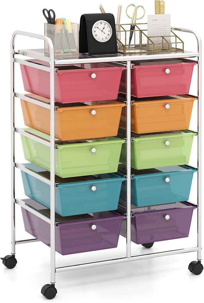 HAPPYGRILL 10-Drawer Rolling Storage Cart, Storage Organizer Cart by HAPPYGRILL