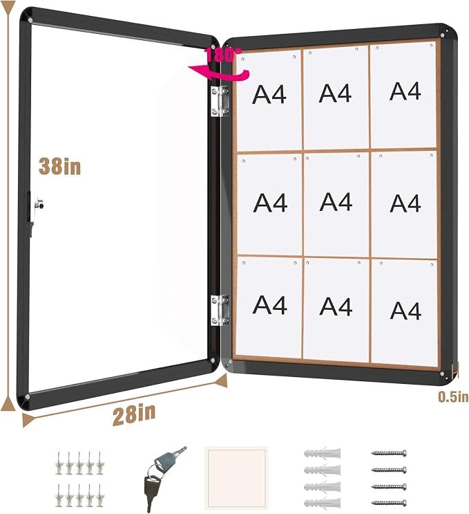 Mifuro 38"x28" Enclosed Bulletin Board, Lockable Weather-Resistant Aluminum - Image 5