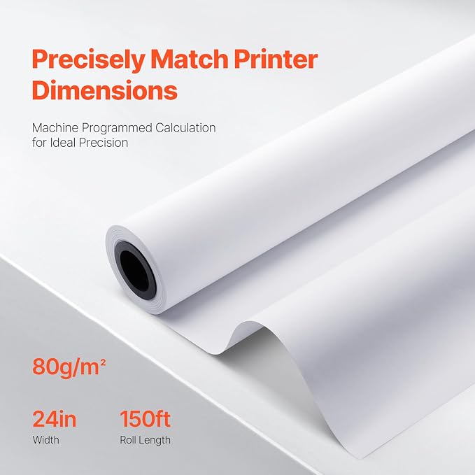 VEVOR 24 in x 150 ft Plotter Paper, 6 Rolls, 20 LB Bond, Architectural D/E - Image 3