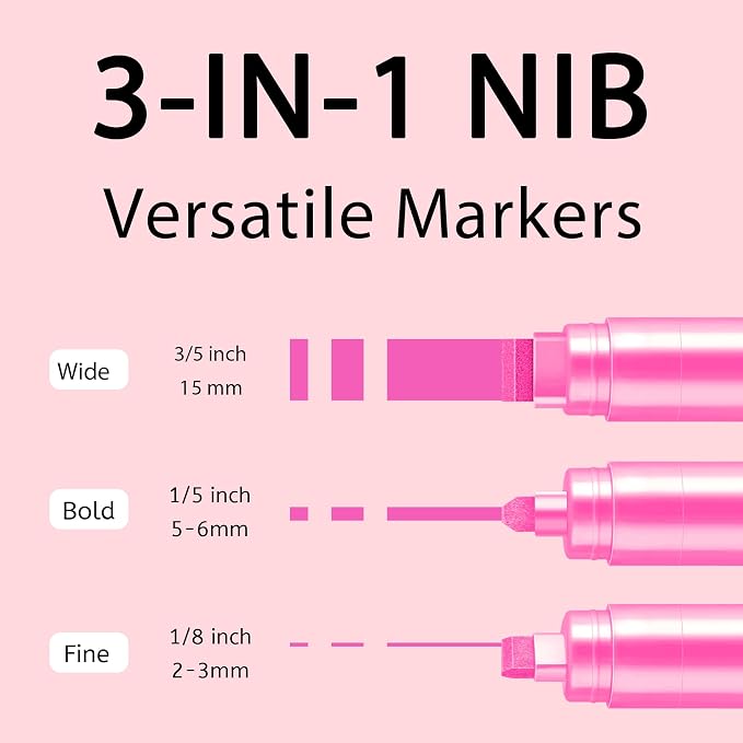 BIGTHUMB 3 Pcs Pink Jumbo Permanent Markers: 15mm Wide Tip Thick Acrylic Paint - Image 2