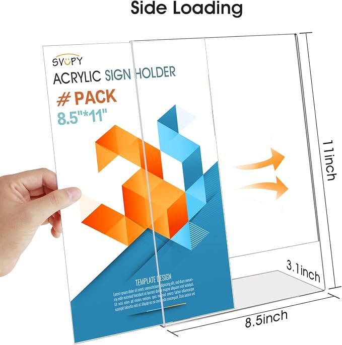 SVOPY 3 Pack Acrylic Sign Stand Holders, 8.5 x 11 Clear Plastic Table Paper - Image 2