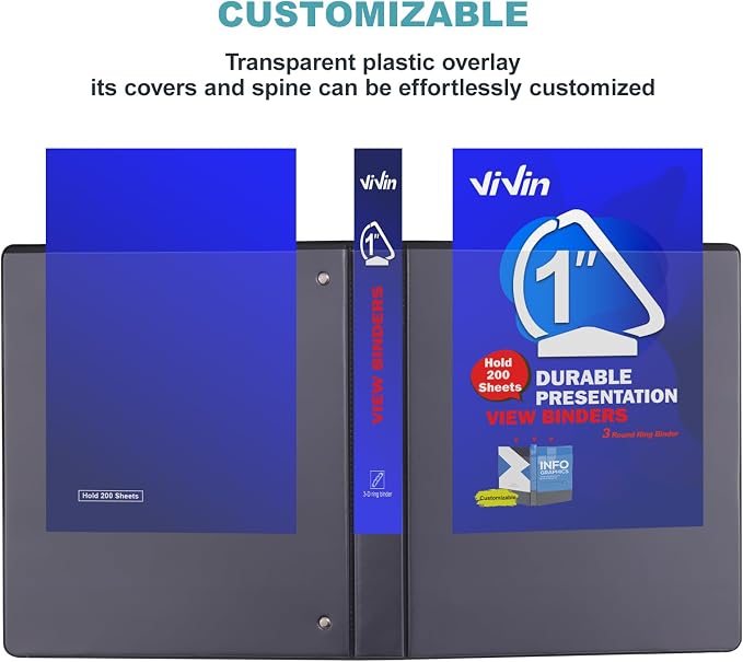 3 Ring Binder 1 Inch, ViVin Sturdy 1"-Slant D Ring Binder - Image 6